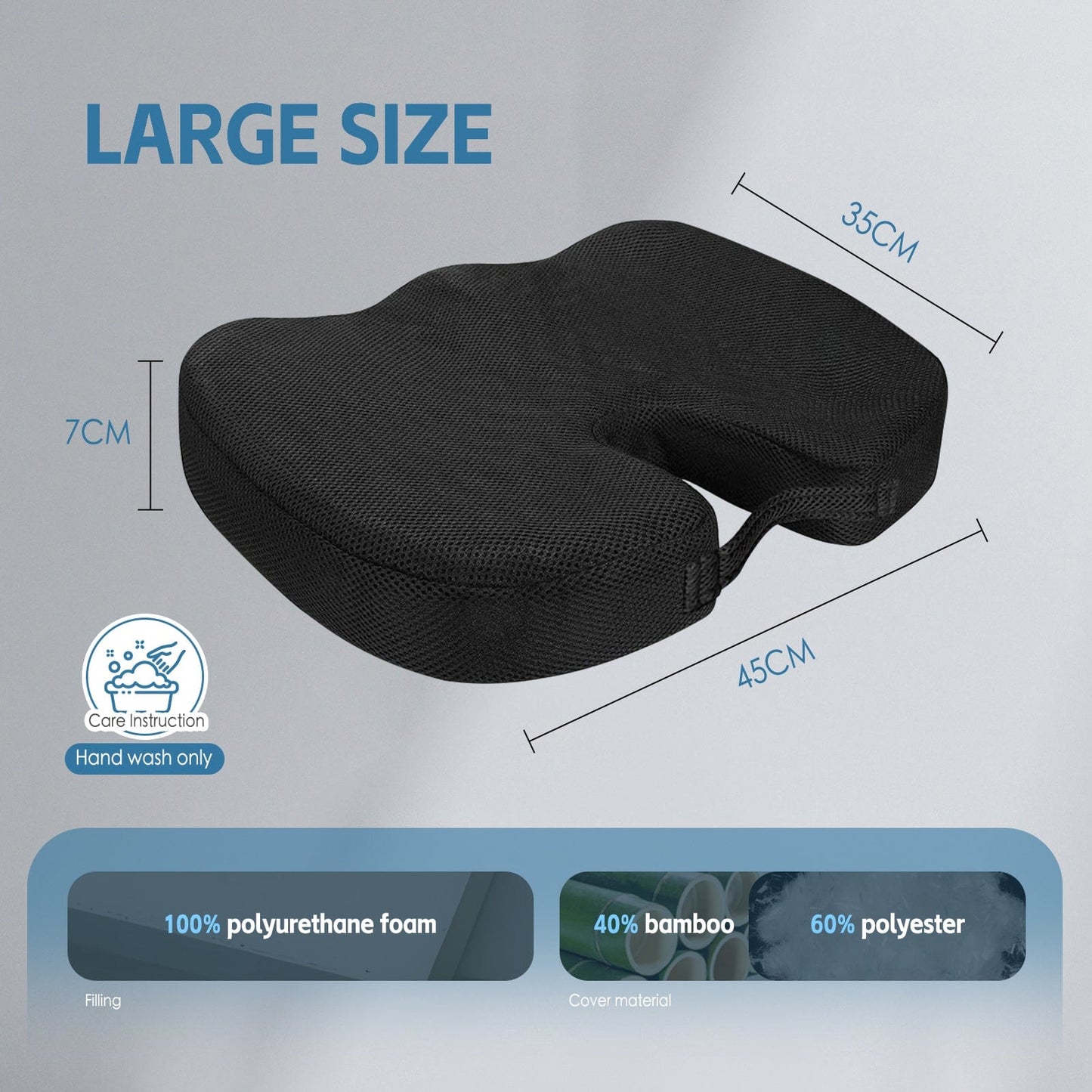 2 Pcs Memory Foam Car & Office Seat Cushions – Ergonomic Support with Breathable Washable Mesh Cover