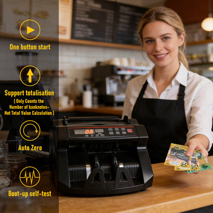 Automatic Money Counter Machine with UV Detection, High-Speed Banknote Counter for AUD, Digital Display Bill Counter for Australian Dollars (Black)
