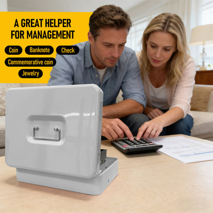 Metal Cash Box with Security Lock & 2 Keys - 4 Bill/5 Coin Tray Storage, Large Lockable Money Box for Small Business/Home