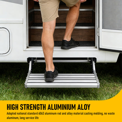 Heavy Duty Aluminium Caravan Step Stool, Supports Up to 200kg, Foldable RV Entry Step with Anti-Slip Surface, Portable Step for Caravan, Motorhome, Camper Trailer & Camping, Silver