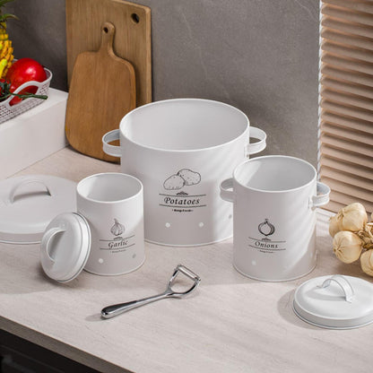 3 Pcs Galvanised Iron Fruit Vegetable Storage Tins