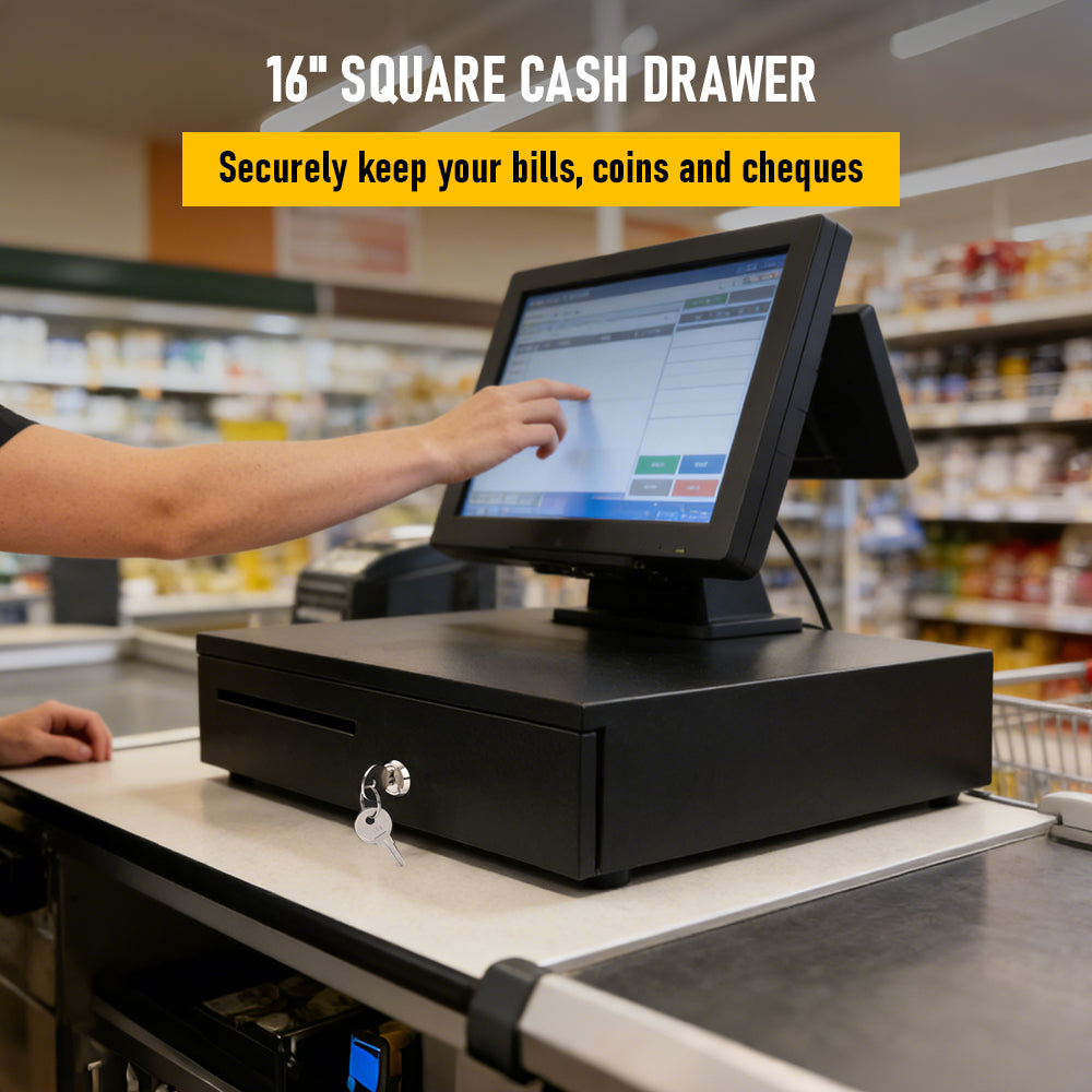Heavy-Duty All-Metal Cash Drawer | 6 Coin Trays & 5 Note Trays | RJ-12 Interface | For Retail, Restaurant, Bar & Café | Black