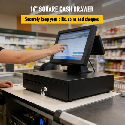 Heavy-Duty All-Metal Cash Drawer | 6 Coin Trays & 5 Note Trays | RJ-12 Interface | For Retail, Restaurant, Bar & Café | Black