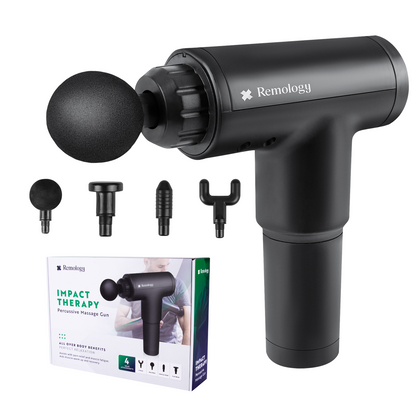 Remology Impact Massage Gun – 6 Speed Deep Tissue Muscle Massager with 4 Interchangeable Heads, Rechargeable Handheld Body Massager for Gym & Home