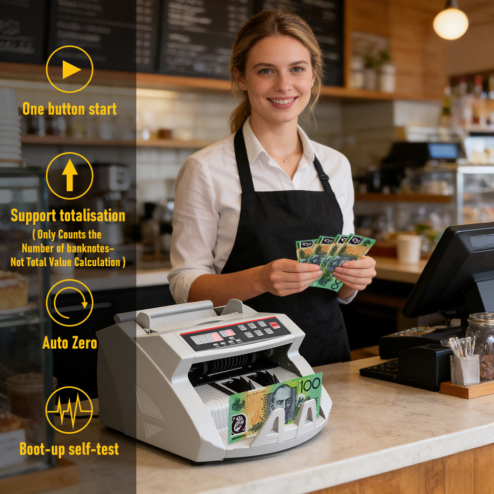 Automatic Money Counter Machine with UV Detection, High-Speed Banknote Counter for AUD, Digital Display Bill Counter for Australian Dollars