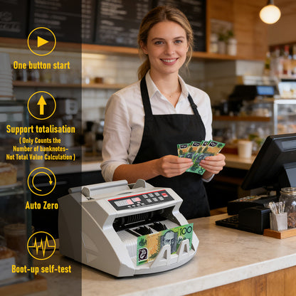 Automatic Money Counter Machine with UV Detection, High-Speed Banknote Counter for AUD, Digital Display Bill Counter for Australian Dollars