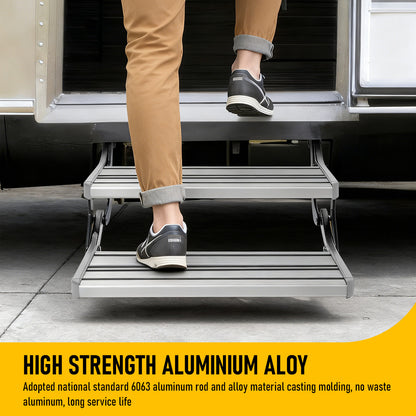 200kg Heavy Duty Double Aluminium Caravan Step, Foldable Pull-Out RV Entry Step with Anti-Slip Surface, 2-Step Ladder for Caravan, Motorhome, Camper Van & Camper Trailer