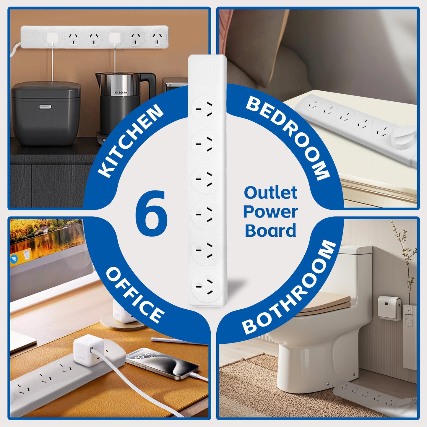 6 Outlet Powerboard With Surge Protection and Dual USB Charger 1M Lead Cable