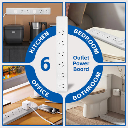 6 Outlet Powerboard With Surge Protection and Dual USB Charger 1M Lead Cable