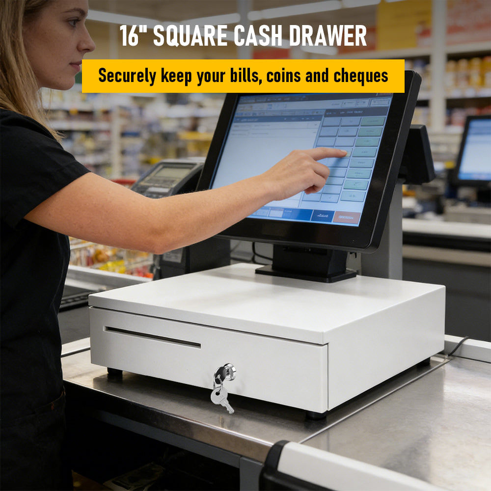 Heavy-Duty All-Metal Cash Drawer | 6 Coin Trays & 5 Note Trays | RJ-12 Interface | For Retail, Restaurant, Bar & Café