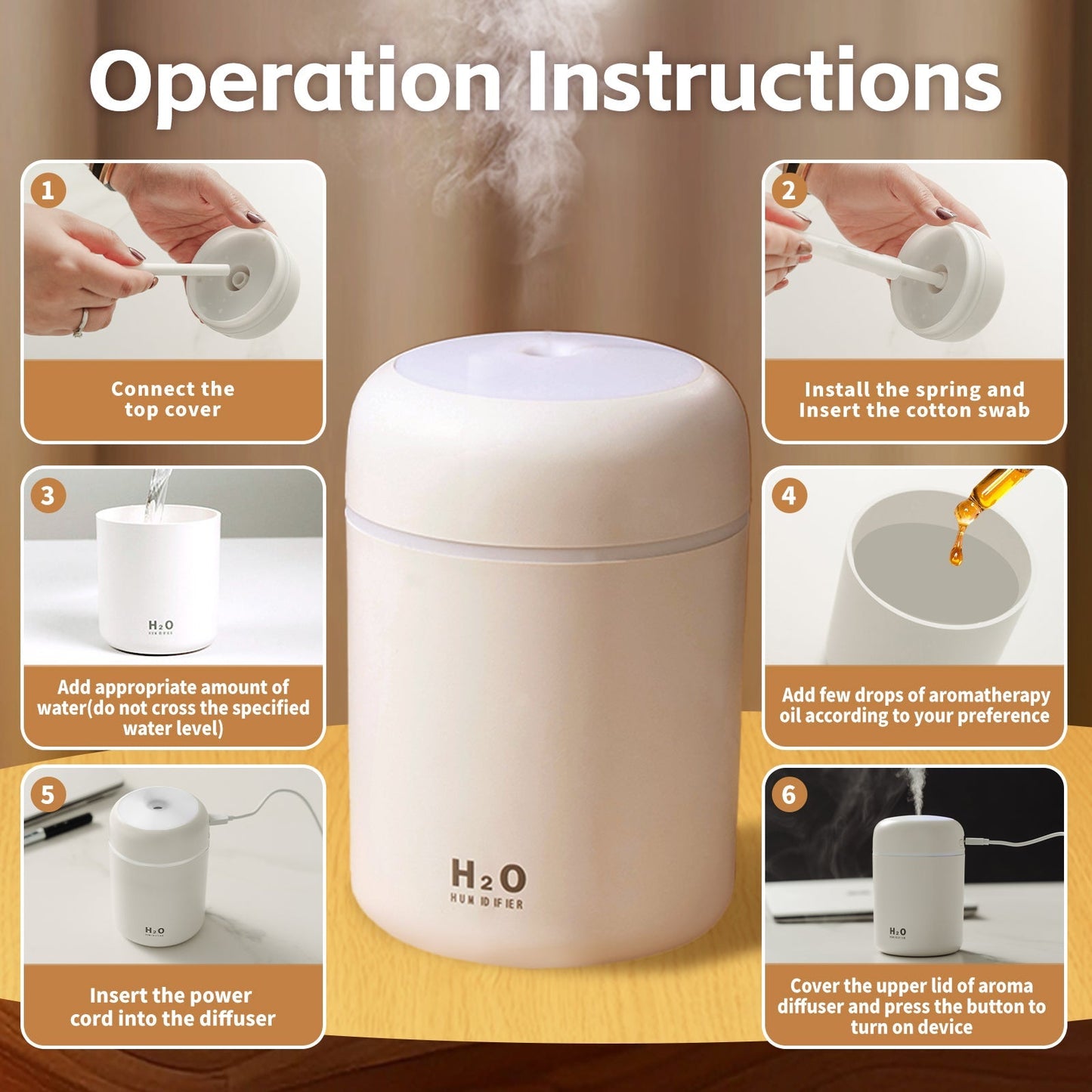 Livingtoday Mini LED Ultrasonic Humidifier 300ml