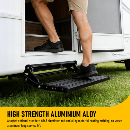 Heavy Duty Aluminium Caravan Step, Portable Folding Single RV Step with Anti-Slip Surface, Pull Out Camper Trailer & Motorhome Step Stool