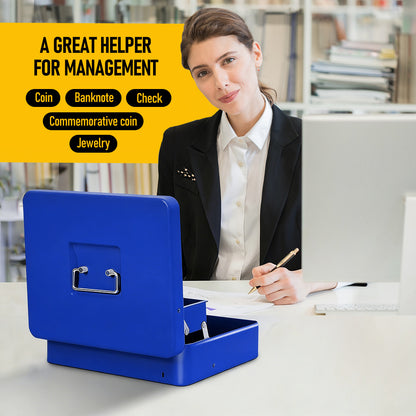 Metal Cash Box with Security Lock & 2 Keys - 4 Bill/5 Coin Tray Storage, Large Lockable Money Box for Small Business/Home