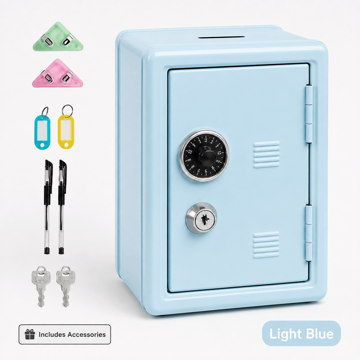 Lockable Metal Money Box, Cash & Coin Storage Box with Key Lock, Compact Piggy Bank for For Kids & Adults, Office & Small Valuables