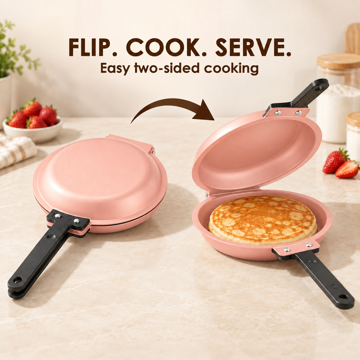 Double-Sided Non-Stick Frying Pan, 19cm Flip Pancake Pan with Heat-Resistant Handle for Eggs, Pancakes & Toast, Gas Electric & Ceramic Stoves