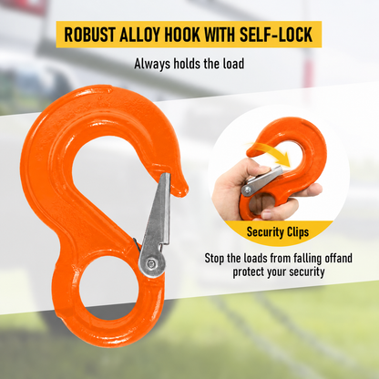 2T Sling Hook & Hammerlock Kit, 2 Sets Heavy Duty Trailer Safety Chain Hooks for Caravan, Camper & Boat Trailers-Orange
