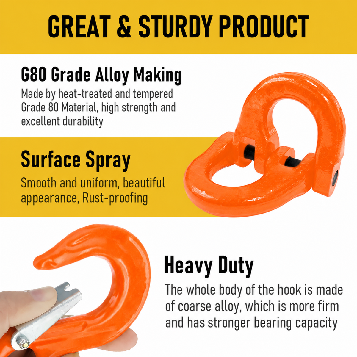 2T Sling Hook & Hammerlock Kit, 2 Sets Heavy Duty Trailer Safety Chain Hooks for Caravan, Camper & Boat Trailers-Orange