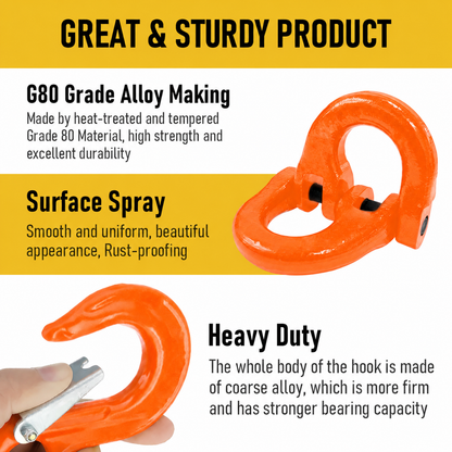 2T Sling Hook & Hammerlock Kit, 2 Sets Heavy Duty Trailer Safety Chain Hooks for Caravan, Camper & Boat Trailers-Orange