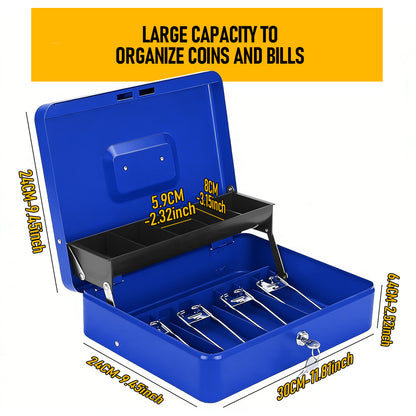 Metal Cash Box with Security Lock & 2 Keys - 4 Bill/5 Coin Tray Storage, Large Lockable Money Box for Small Business/Home