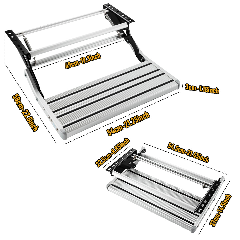 Heavy Duty Aluminium Caravan Step Stool, Supports Up to 200kg, Foldable RV Entry Step with Anti-Slip Surface, Portable Step for Caravan, Motorhome, Camper Trailer & Camping, Silver
