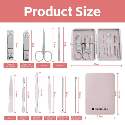 10 Pcs Remology Stainless Steel Manicure Set Silver