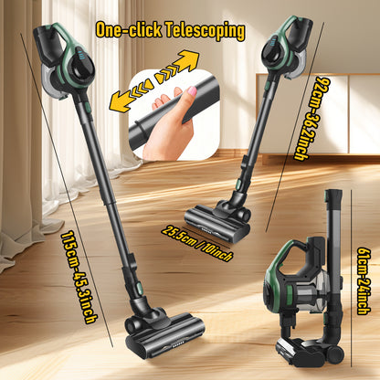 Cordless Stick Vacuum Cleaner, 350W Powerful Suction, LED Floor Head, 40-Min Runtime
