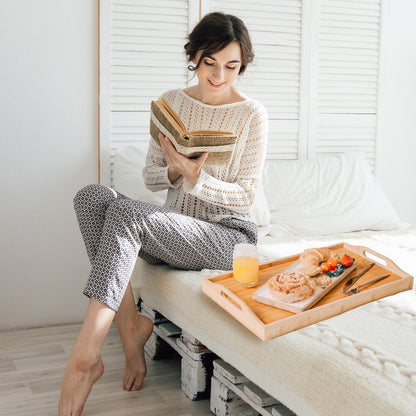 2 Pcs Foldable Bamboo Breakfast Bed Tray – Portable Lap Table with Handles