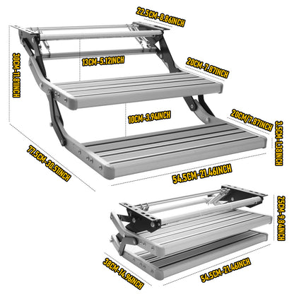200kg Heavy Duty Double Aluminium Caravan Step, Foldable Pull-Out RV Entry Step with Anti-Slip Surface, 2-Step Ladder for Caravan, Motorhome, Camper Van & Camper Trailer