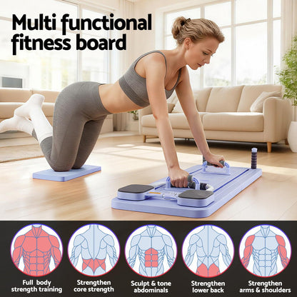 Everfit Pilates Board Foldable Reformer Multi Functional Exercise Trainer Purple
