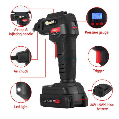 Giantz Cordless Tyre Inflator Portable Air Compressor Pump 20V 120PSI Digital LED