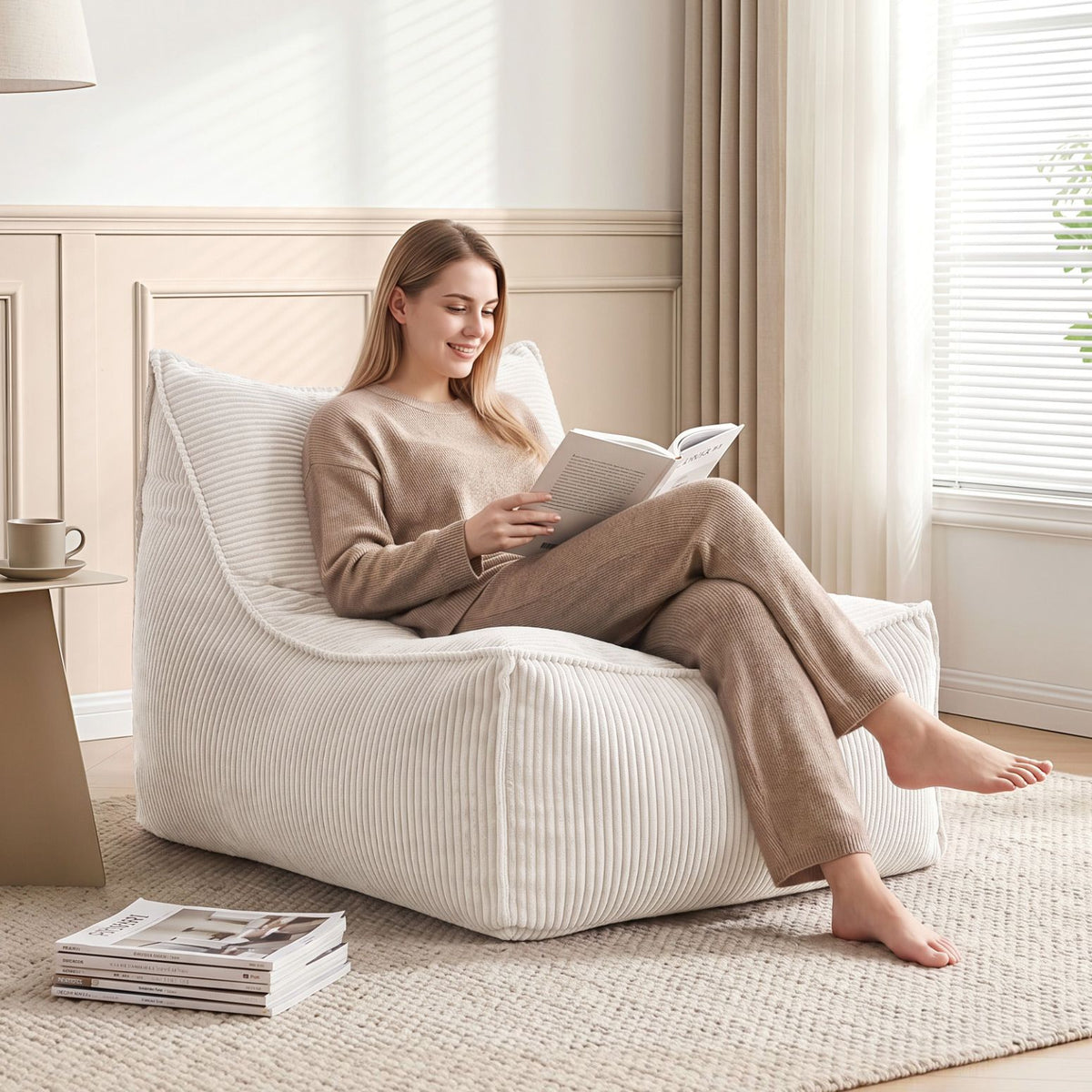 Artiss Bean Bag Chair Cover (No Filler) Soft Corduroy Stuffed Animal Storage Bean Bag Cover for Adults, Washable Lazy Sofa Cover for Living Room Bedroom, Beige