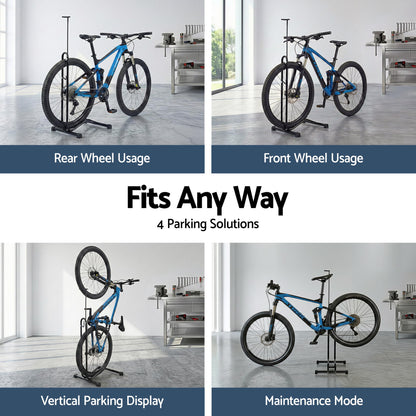 Weisshorn 4-in-1 Bike Parking Stand Vertical Floor Storage Rack for 24"-27.5" Bicycles, Adjustable Height Repair Maintenance Stand, Stable Indoor Garage Space Saver with Non-slip Rubber Feet