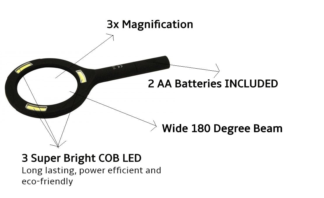 Brillar Light Up Magnifying Glass – Blue, 3× Magnification with COB LED Lighting