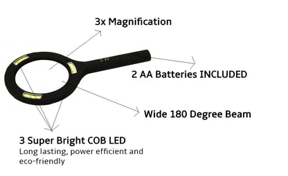 Brillar Light Up Magnifying Glass – Blue, 3× Magnification with COB LED Lighting