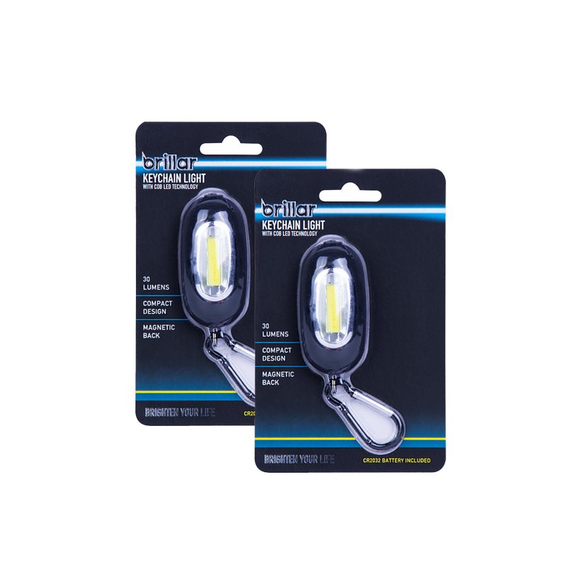 2 Pcs Super Bright Keychain Light with COB LED Technology - Black/Blue