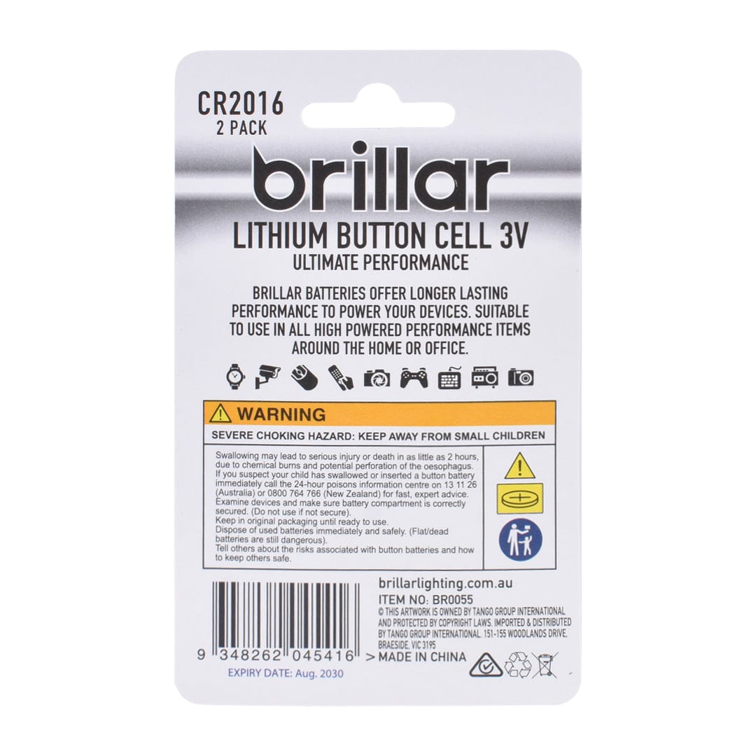 2 Pcs Brillar CR2016 Lithium Button Cell