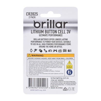 2 Pcs Brillar CR2025 Lithium Button Cell
