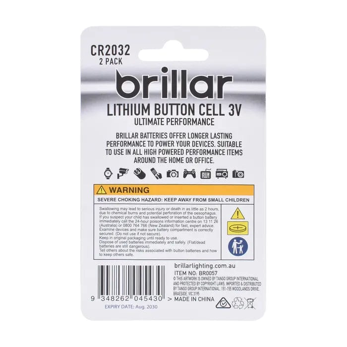 2 pcs Brillar CR2032 Lithium Button Cell – Long-Lasting Coin-Cell Power