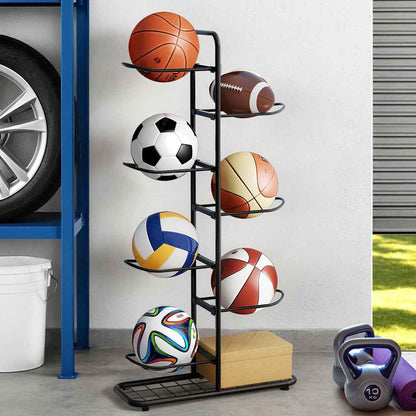 Everfit Ball Storage Rack Sports Equipment Organizer 7-Tier Holder for Garage Gym Black
