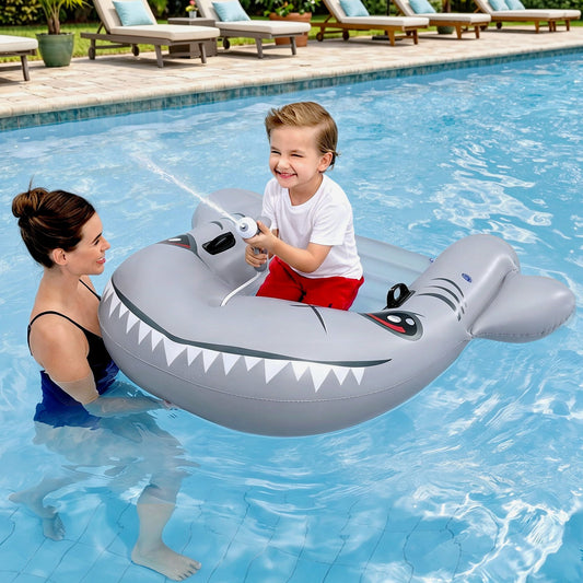 Mershine Shark Ride-On Pool Float Toy Floaties for Kids 45kg Capacity Grey