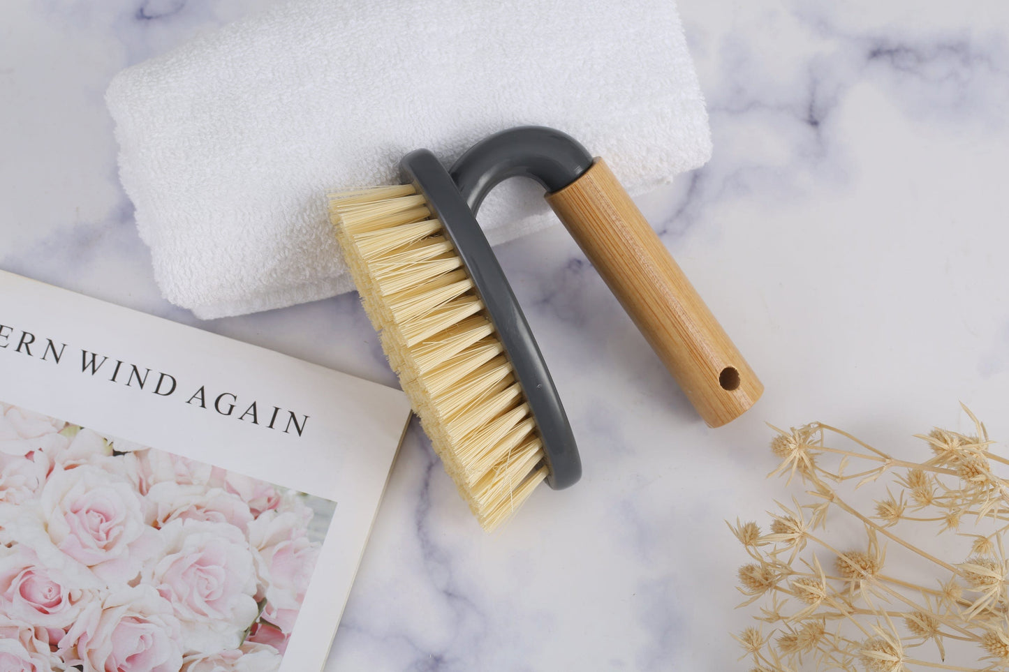 Bamboo Handle Iron Household Scrubber Brush