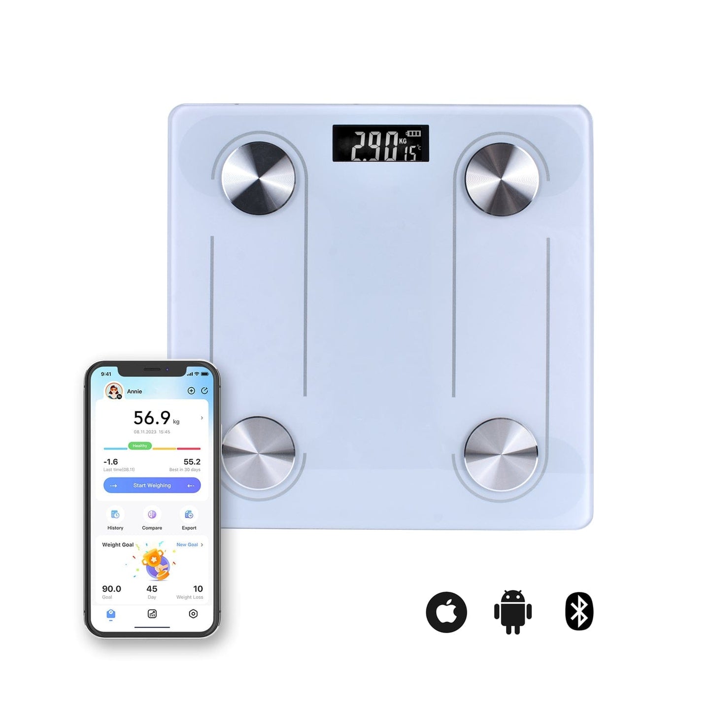 Clevinger Bluetooth Smart Digital Glass Bathroom Scale – 180kg Max Capacity