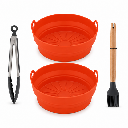 4 Pcs Air Fryer Accessories Set with Round Silicone Liner, Tongs & Basting Brush