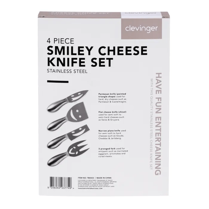 4 Pcs Clevinger Smiley Stainless Steel Cheese Knife Set