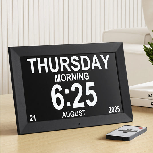 Artiss 10" Digital Day Clock Alarm Calendar Dementia Date Week Desk Clocks Black