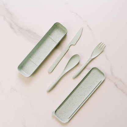 Clevinger Reusable Wheat Straw Fibre Cutlery Set with Case - Green