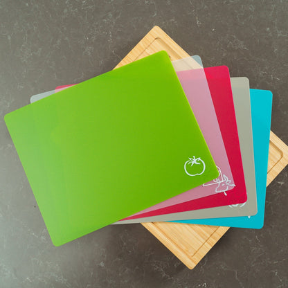 Bamboo Chopping Board with 5 Pcs Color-Coded Flexible Cutting Mats