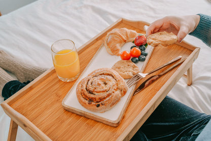 2 Pcs Foldable Bamboo Breakfast Bed Tray – Portable Lap Table with Handles