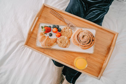 2 Pcs Foldable Bamboo Breakfast Bed Tray – Portable Lap Table with Handles