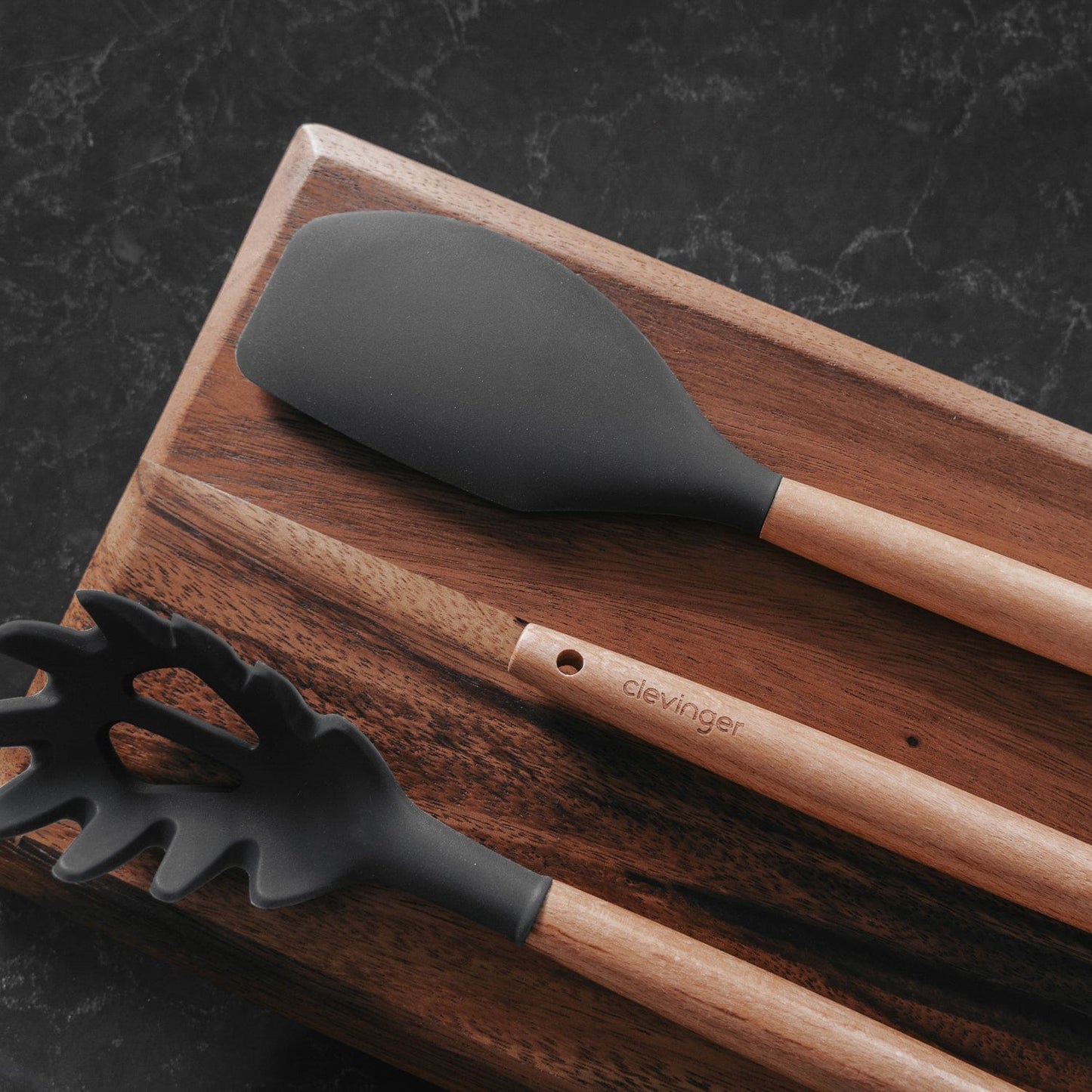 Beechwood & silicone pasta spoon charcoal